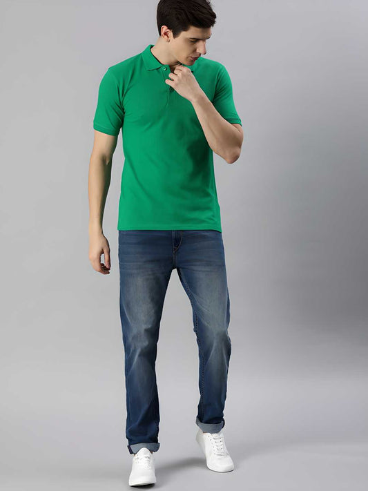 Cotton Blend Solid Half Sleeves Mens Polo T-Shirt